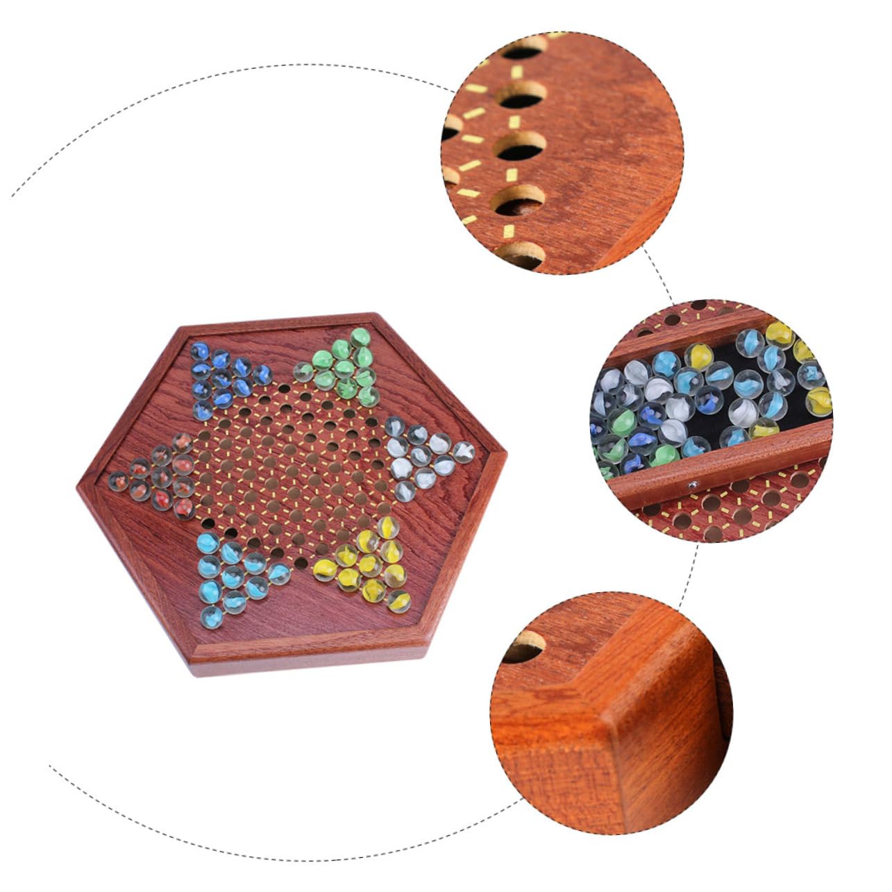 Jeu de Dames Bois Traditionnel avec Billes Jeu de Société Stratégique pour Garçon Fille et Adultes Joueurs Cadeau Ludique Familial