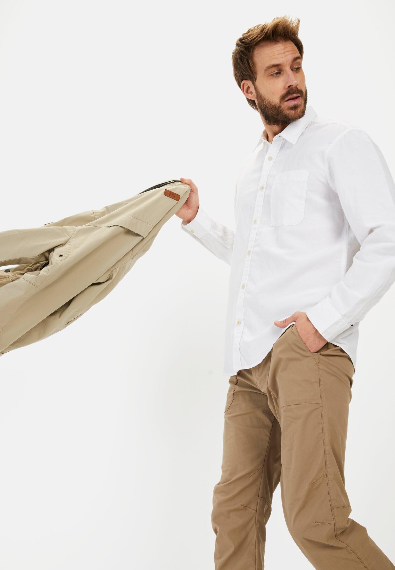camel active Herren Langarm-Leinenhemd mit Soft-Wash-Veredelung