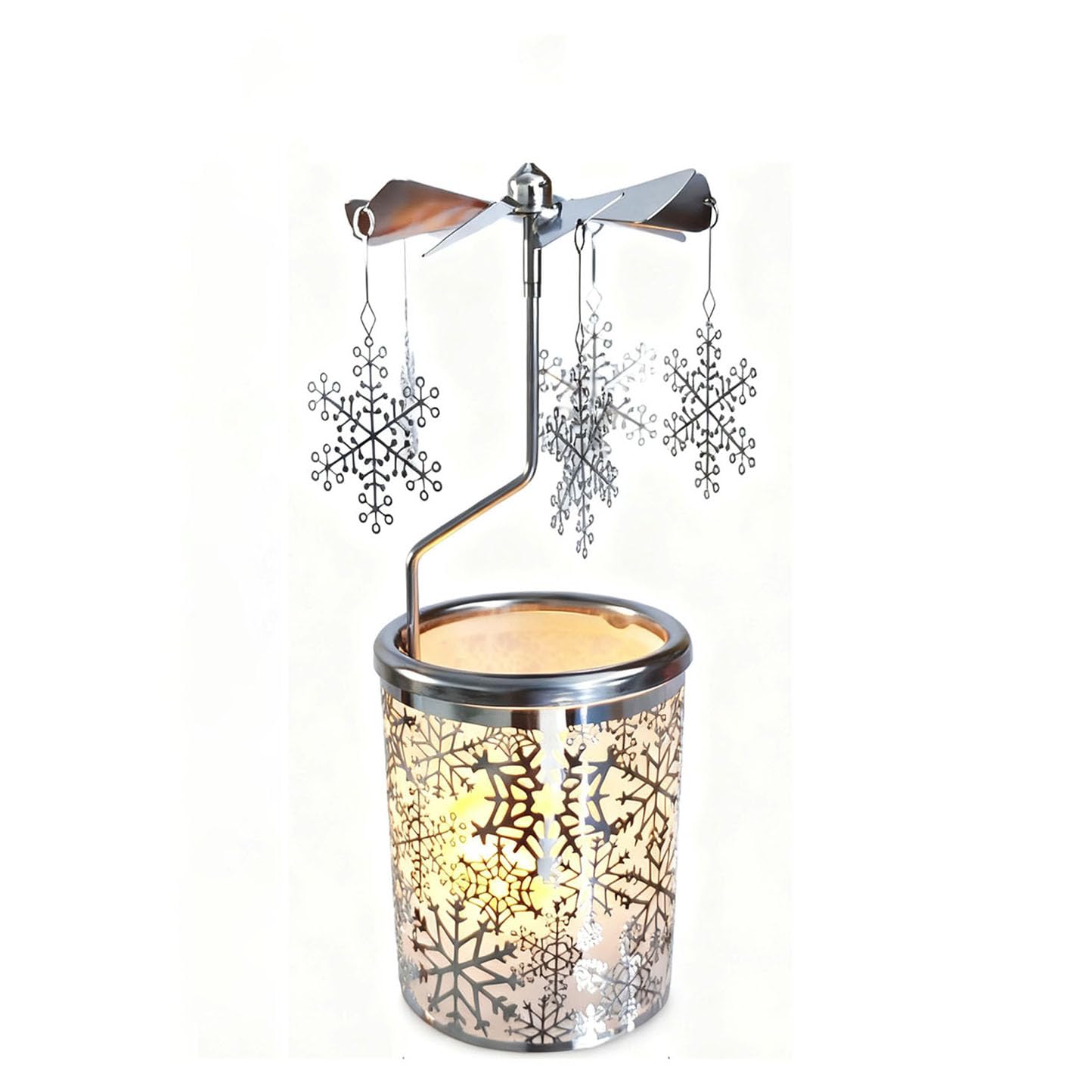 Qtnuerm Snowflake Rotating Angel Tea Light Holder, 6.1 Inch Metal Candle Carousel, Christmas And Holiday Decorative Candle Holder (Snowflake)