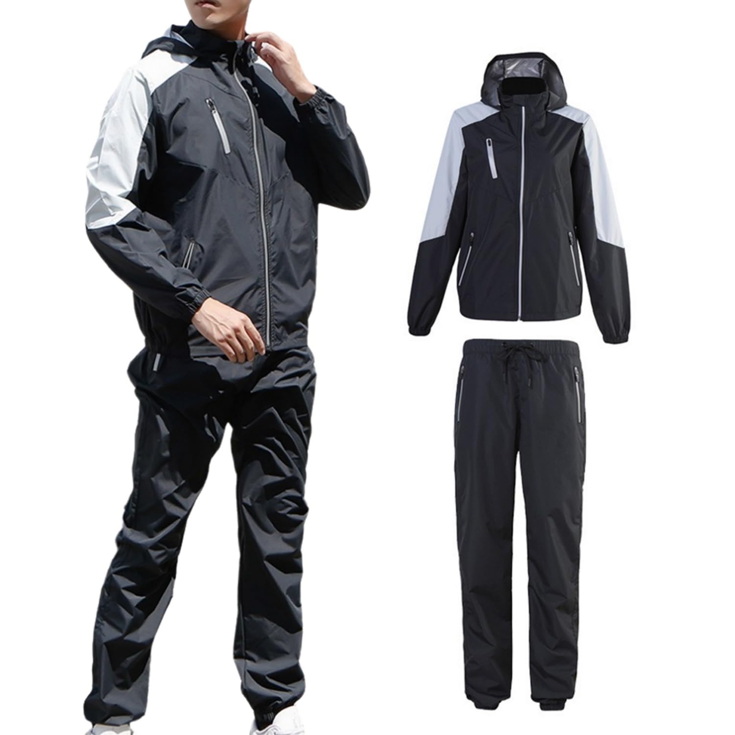 scosao Tuta da sauna, Tuta Completa Sauna Dimagrante Giacca con Cappuccio e Jogging Pantaloni Tuta per Sudare Uomo Donna Abbigliamento Palestra Completo Sportivo Sauna