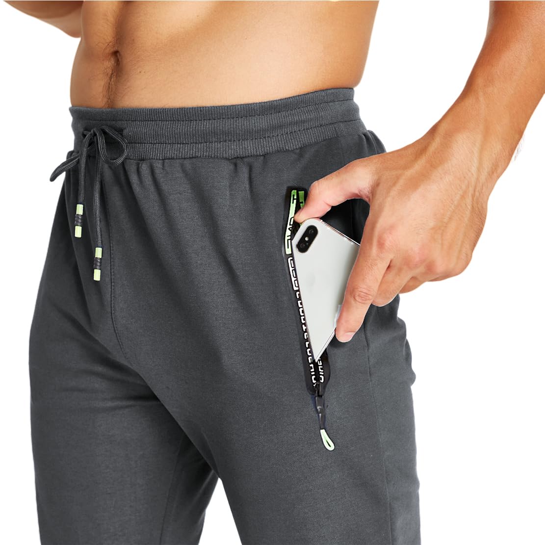 ZOXOZ Pantaloni Sportivi Uomo Cotone con Tasche Zip Elastico in Vita con Coulisse