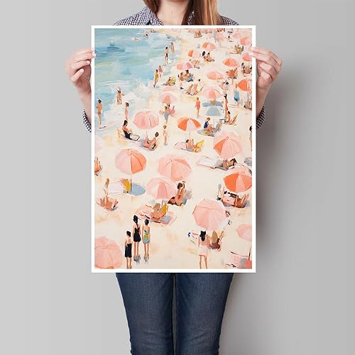 Miniatura 6 de Póster moderno de color rosa pastel, decoración de pared de playa de verano, divertida, impresión en lienzo de vaquera costera, pintura retro del