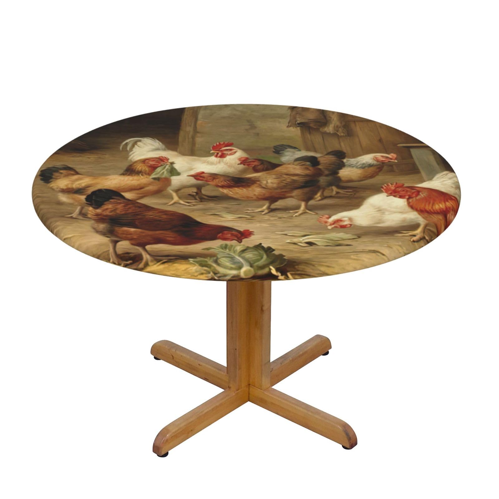 Roast Chicken Hen Farm Print Round Tablecloth Waterproof Table Cover Wipe Clean Washable Table Protector For Dining Room