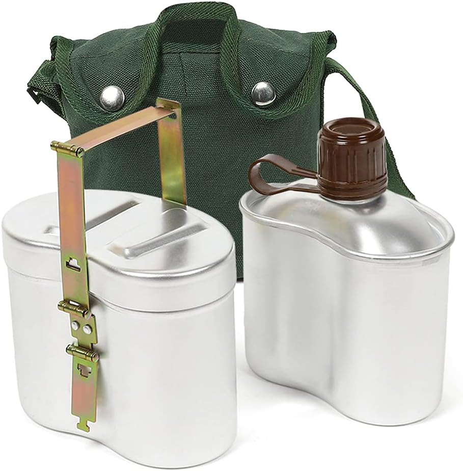 GOTOTOP Portable Aluminum Canteen Set with Cup and Cover, Lightweight Cooking Gear for Outdoor Camping and Hiking Activities