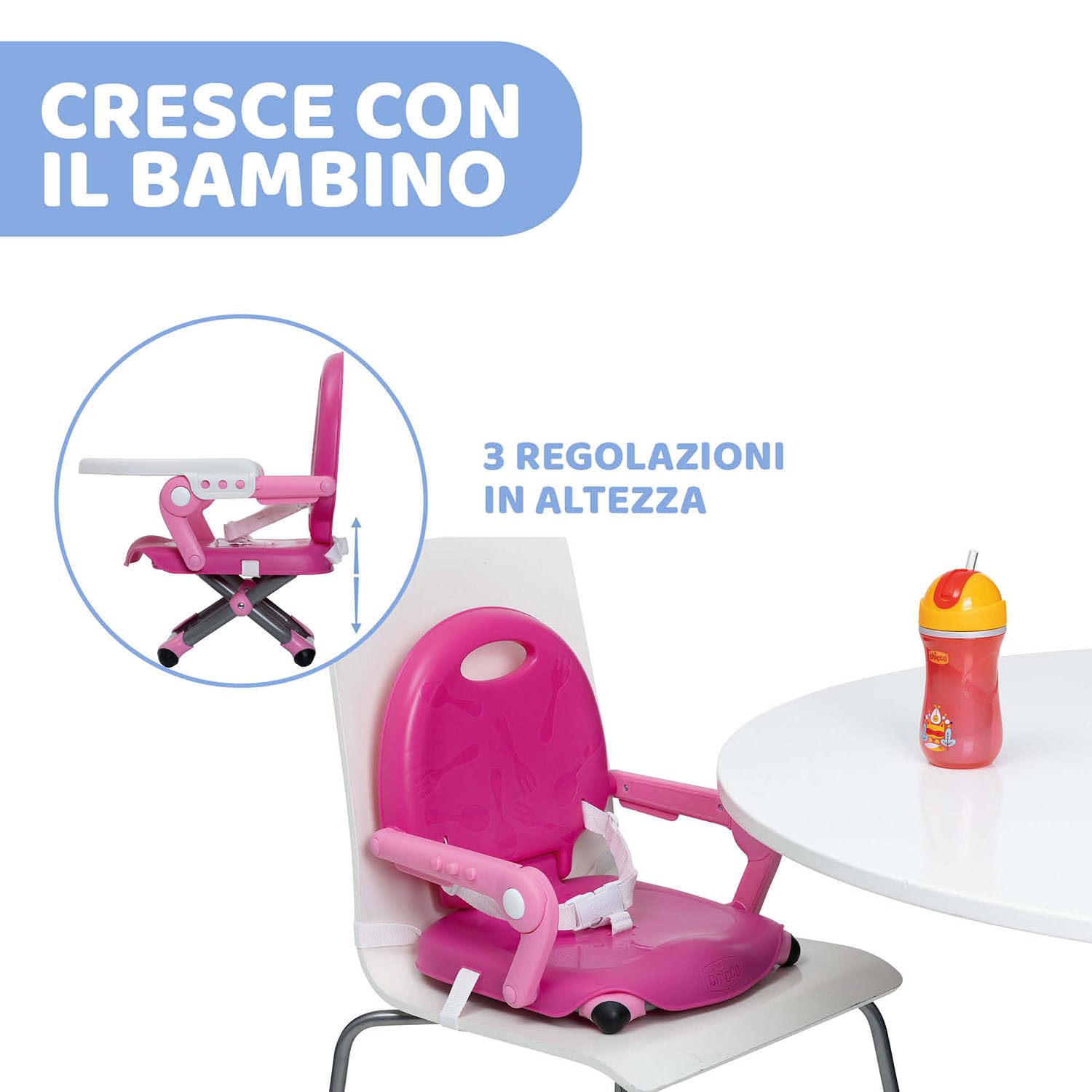 Pocket Snack Rialzo Sedia per Bambini 6 Mesi - 3 Anni (15 kg), Seggiolino Pappa Alzasedia da Tavolo Portatile e Regolabile, con Chiusura Compatta e Vassoio Rimovibile