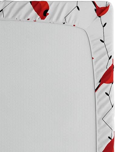 Miniatura 3 de Lunarable Cardinal Bird - Sábana bajera ajustable, patrón vertical con animales alados y ramas delgadas, ropa de cama de tela decorativa suave,