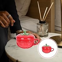 Vista 3 de Cabilock Tazas de café de cerámica, tazas de café de cerámica, taza de desayuno con forma de cerámica para postre con tapa de asa, taza de cereales