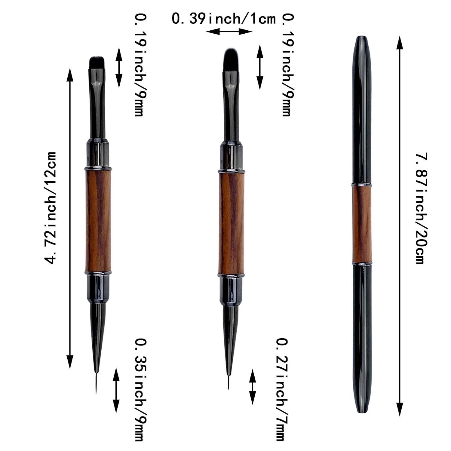 2PCS Dual Head Acrylic Nail Brush-French Tip & 7/9mm Liner for Builder Gel, Polish Manicure DIY Home Salon