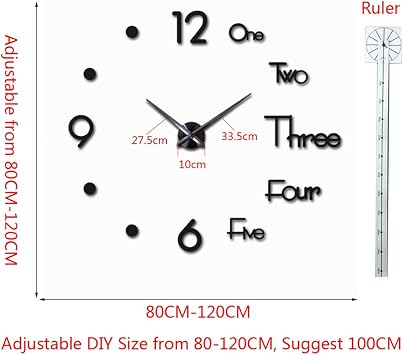 FASHION in THE CITY Large 3D Frameless Wall Clock Stickers DIY Wall Decoration for Living Room Bedroom Office (Black)
