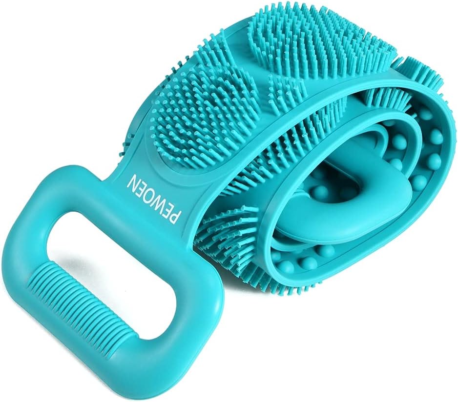 PEWOEN Silicone Bath Body Brush Towel, Exfoliating Long Silicone Body Back Scrubber, Easy to Clean, Lathers Well, Eco-Friendly, Long Lasting Than Loofah,(72CM-Green)