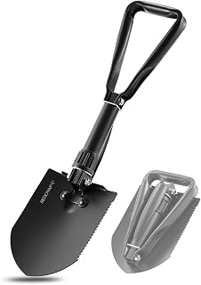 REDCAMP Military Folding Camping Shovel，High Carbon Steel Entrenching Tool Tri-fold Handle Shovel with Cover,Black