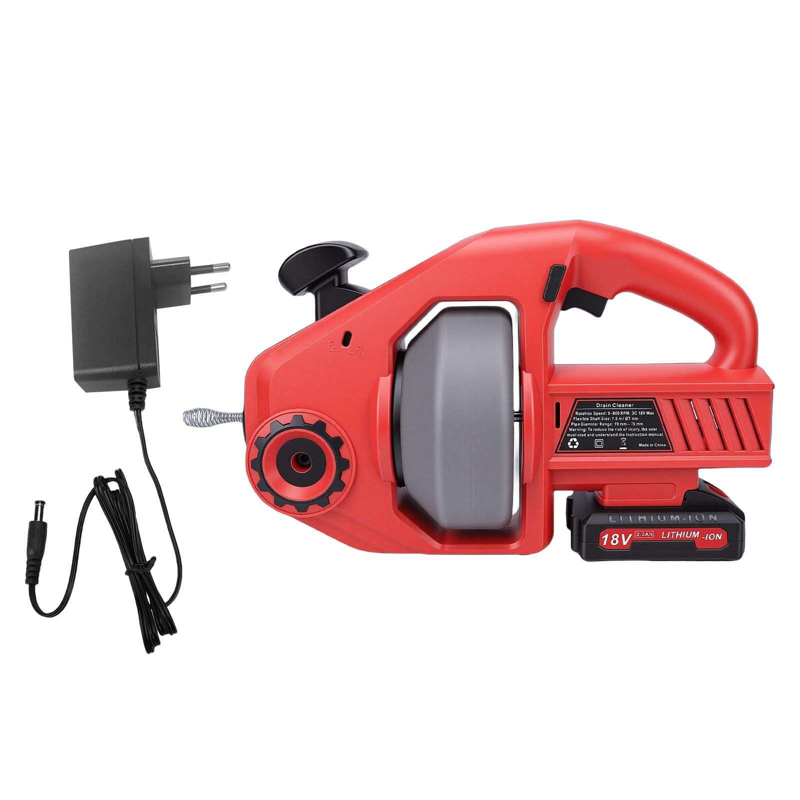 Machine Électrique pour Déboucher Les Canalisations 800 Tours Min - Déboucheur Électrique Sans Fil pour Toilettes, Évier et Baignoire avec Batterie 2.0Ah