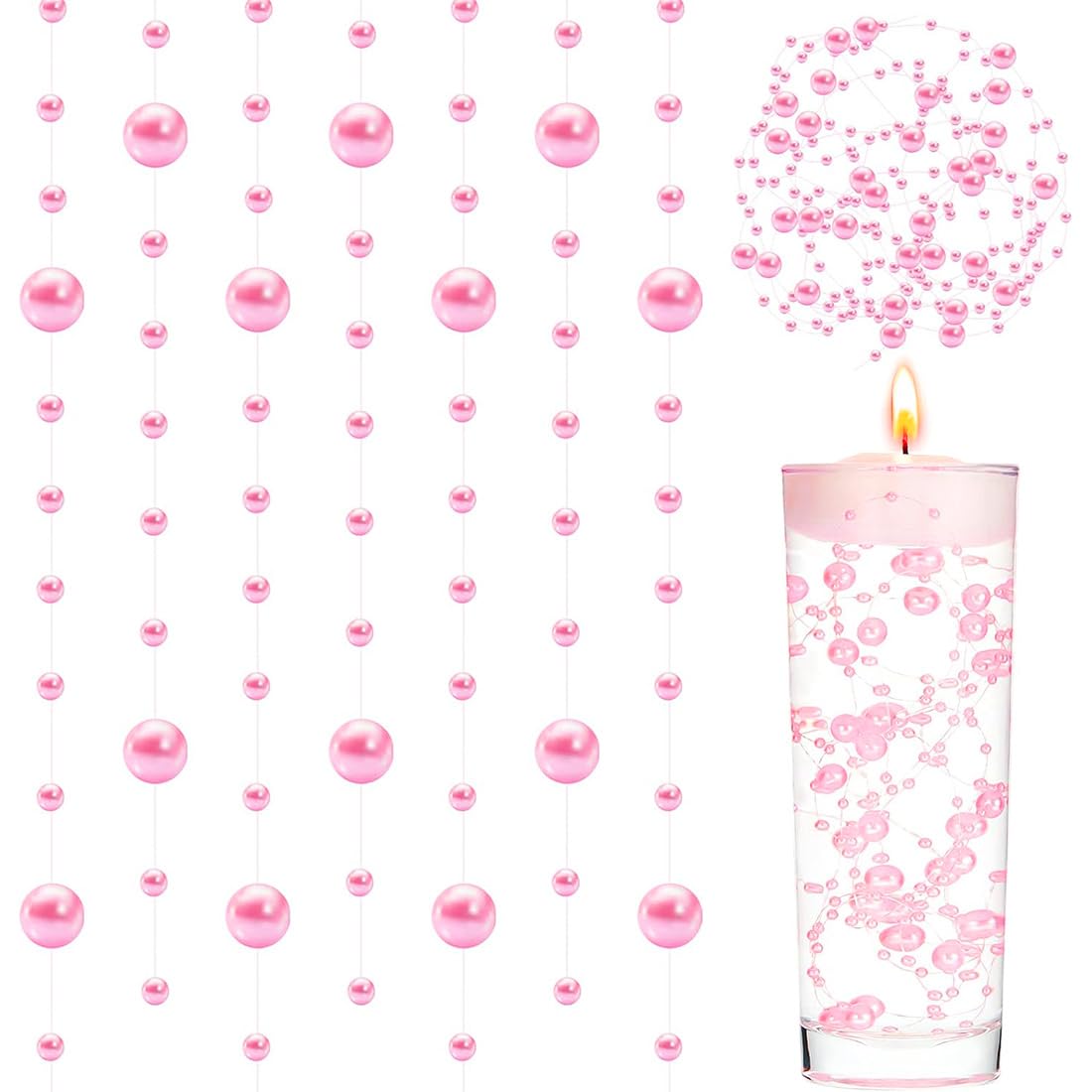 KSJEHW Guirnalda De Cuentas, Guirnalda De Perlas Navidad, Adornos Navidad Exterior, Velas Flotantes, Centro Mesa Decorativa, para Boda, Decoración De Centro De Mesa（Rosa, 5M）