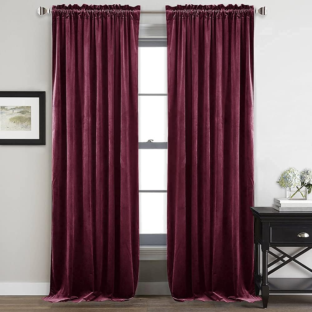 StangH Burgundy Red Curtains Velvet Drapes - Bedroom Blackout Rod Pocket Curtains Velvet Texture Christmas Holiday Decoration Panels for Home Theater/Film Room, W52 x L84, 2 Panels W52" x L84" Burgundy