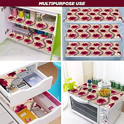 Image of Combo Set of 1 Pc Fridge Top Cover With 6 Utility Pockets and 4 Pc Fridge Mats (Golden, Set of 5)