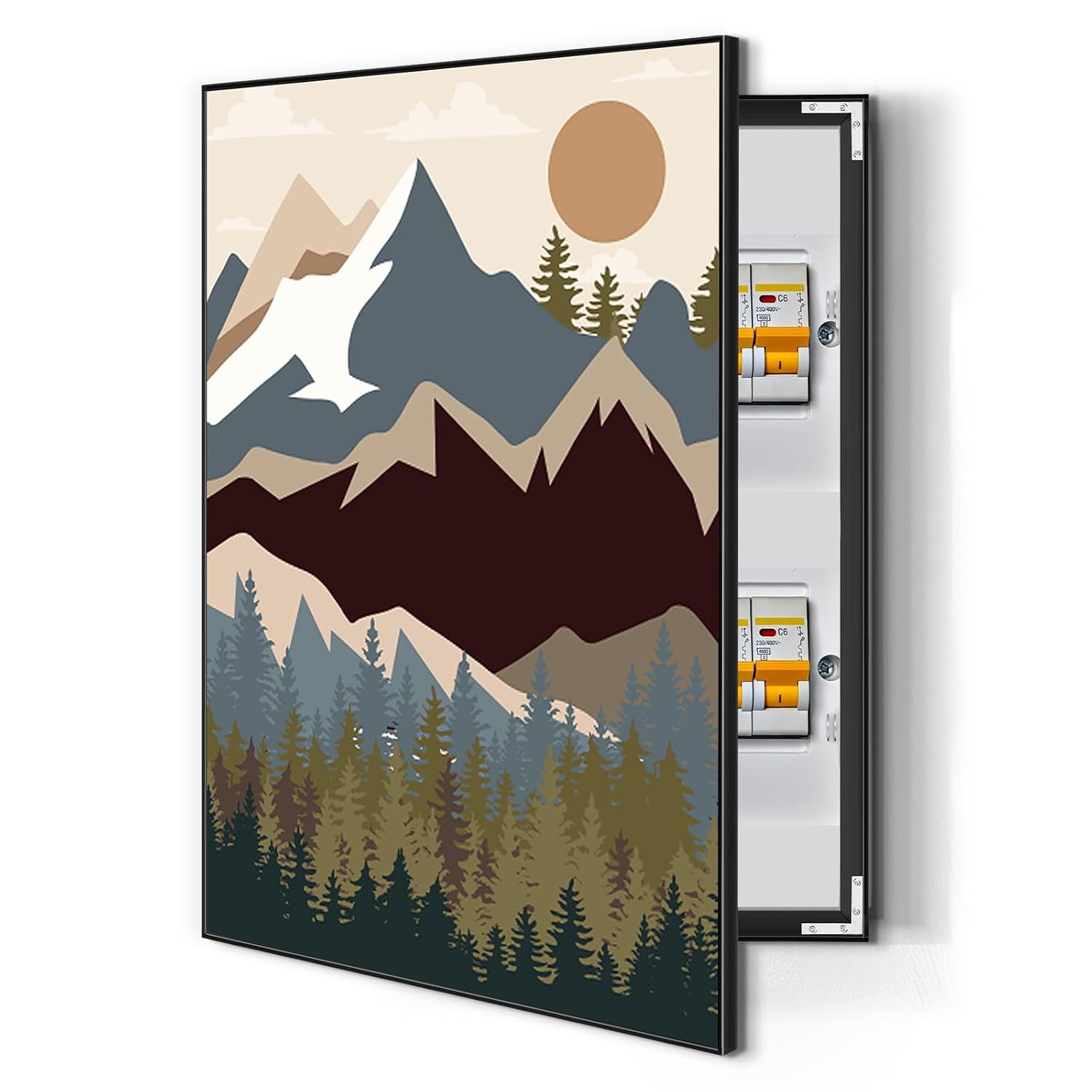 19.7 x 27.6 Inches Breaker Box Decorative Cover Electric Meter Box Decorative Painting Hide Electrical Panel Decoration Wall Mounted for Living Room Home Offices Wall(Mountain)