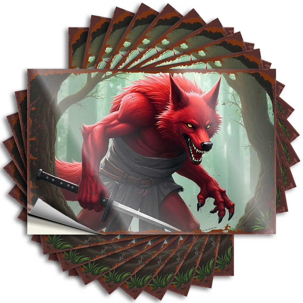Spring Outdoor Decor Encouraging Decals - Red Wolf Samurai: The Forest Guardian Removable Decal Bottle Easy Peel for Beer(8X12CM)