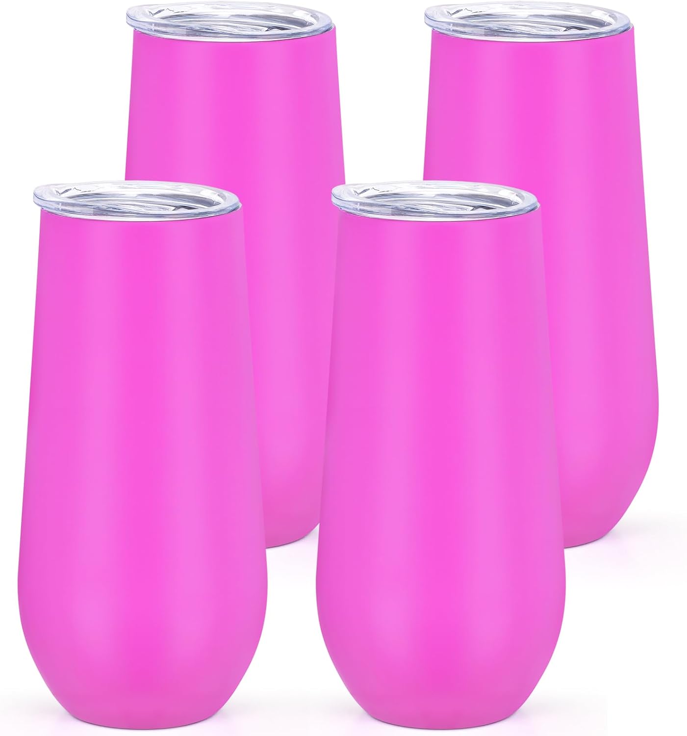 Lifecapido 4 Pack Stemless Champagne Flute, 6 Oz Stainless Steel Insulated Champagne Tumblers with Lid, Gift for Wedding Party Bride Shower Friends Family Birthday Christmas (Peony)