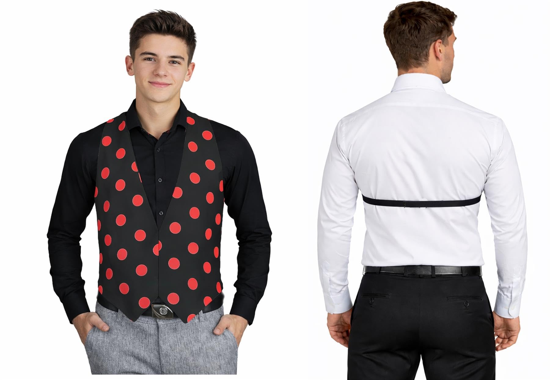 The Dragons Den Unisex Black & Red Adults Nose Polka Dot Backless Waistcoat Clown & Circus Fancy Dress [L-Xl]