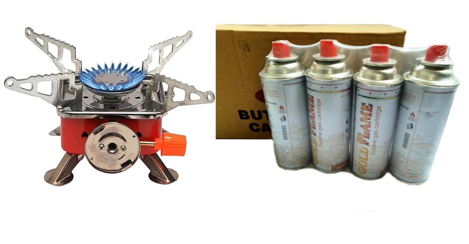 Ship Mini Stove Ultra-Light Folding Camping Butane Gas Stove Burner with 4 Butane Cartridge, Aluminium (B0CYQH6761) Amazon Price History, Amazon Price Tracker