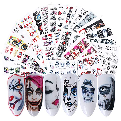 Halloween Nail Stickers Day of the Dead Water Transfer Nail Decals 25 Sheets Skull Ghost Eye Hulk Clown Witch Nail...