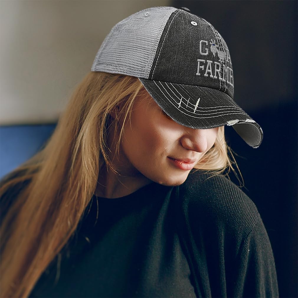Distressed Trucker Hat Goat Farmer B Embroidery for Men & Women Black Gray - Image 2