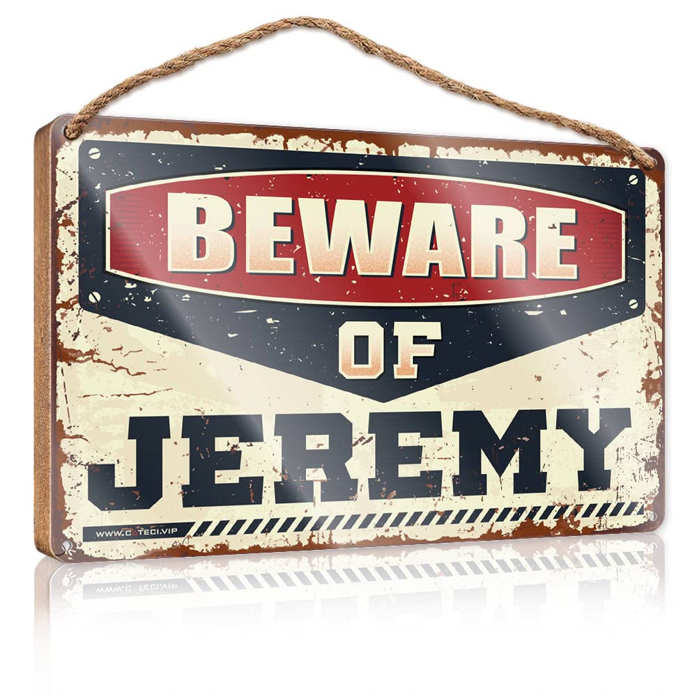FZFN Wood Sign Decor Beware Of Jeremy Wooden Sign Hello Winter Sign Fall Front Porch Decorations(23X35CM)