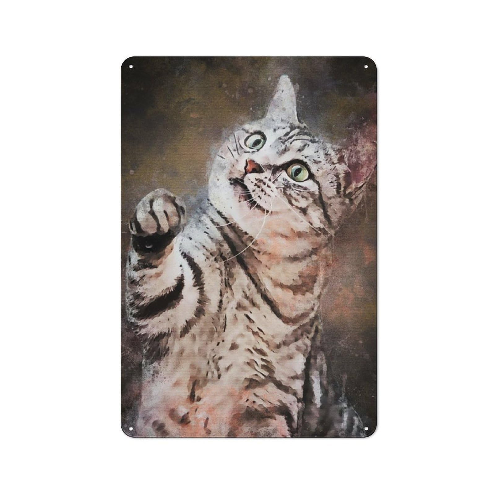 Junmoney Splatter Cute Cat Vintage Tin Sign 30X20cm With For Guest Room Or Hallway, For Themed Room Decoration, For Vintage Wall Decor Fans