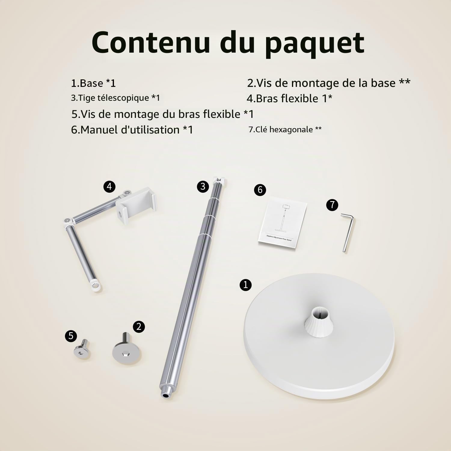 Support de téléphone au sol, bras de chevet réglable, support de téléphone pour enregistrer des prises de vue aériennes, support de téléphone en aluminium rotatif à 360°, compatible avec iPhone