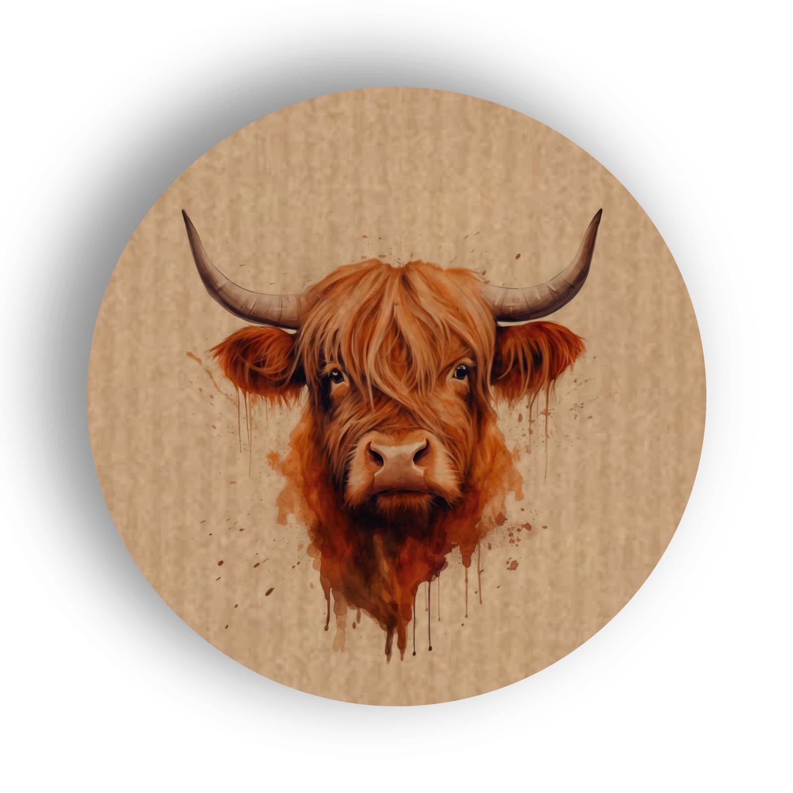 Pack of 450 Highland Cow Farm Animals Paper Labels - 37mm Self-adhesive Stickers - Scotland Cattle Multipack Stationery Craft Decor Labels - Brown Kraft Paper Labels