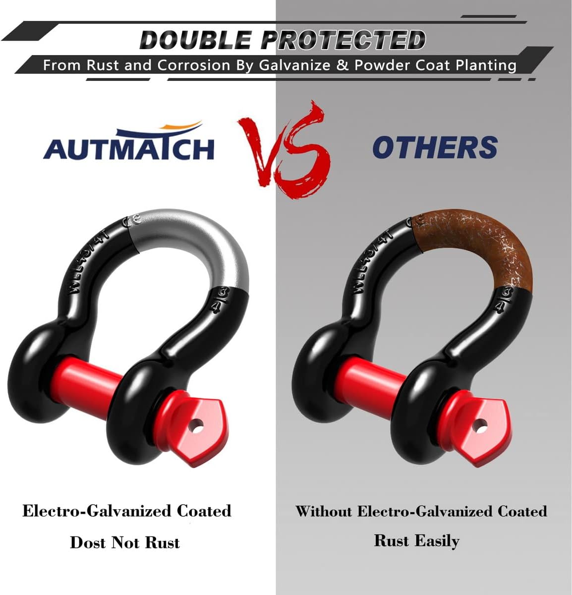 AUTMATCH Shackles 3/4" D Ring Shackle (2 Pack) 41,887Ibs Break Strength with 7/8" Screw Pin and Shackle Isolator & Washers Kit for Tow Strap Winch Off Road Vehicle Recovery Black & Red : Automotive