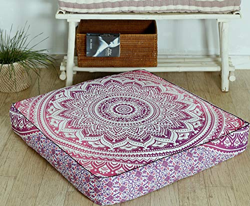 Popular Handicrafts Floor Pillow Cushion Cover - Indian Hippie Mandala Square Ottoman Daybed Oversized Cotton Cushion Cover With Heavy Duty Zipper - Dog-Pets Bed, 35" Pink Purple #TOP6