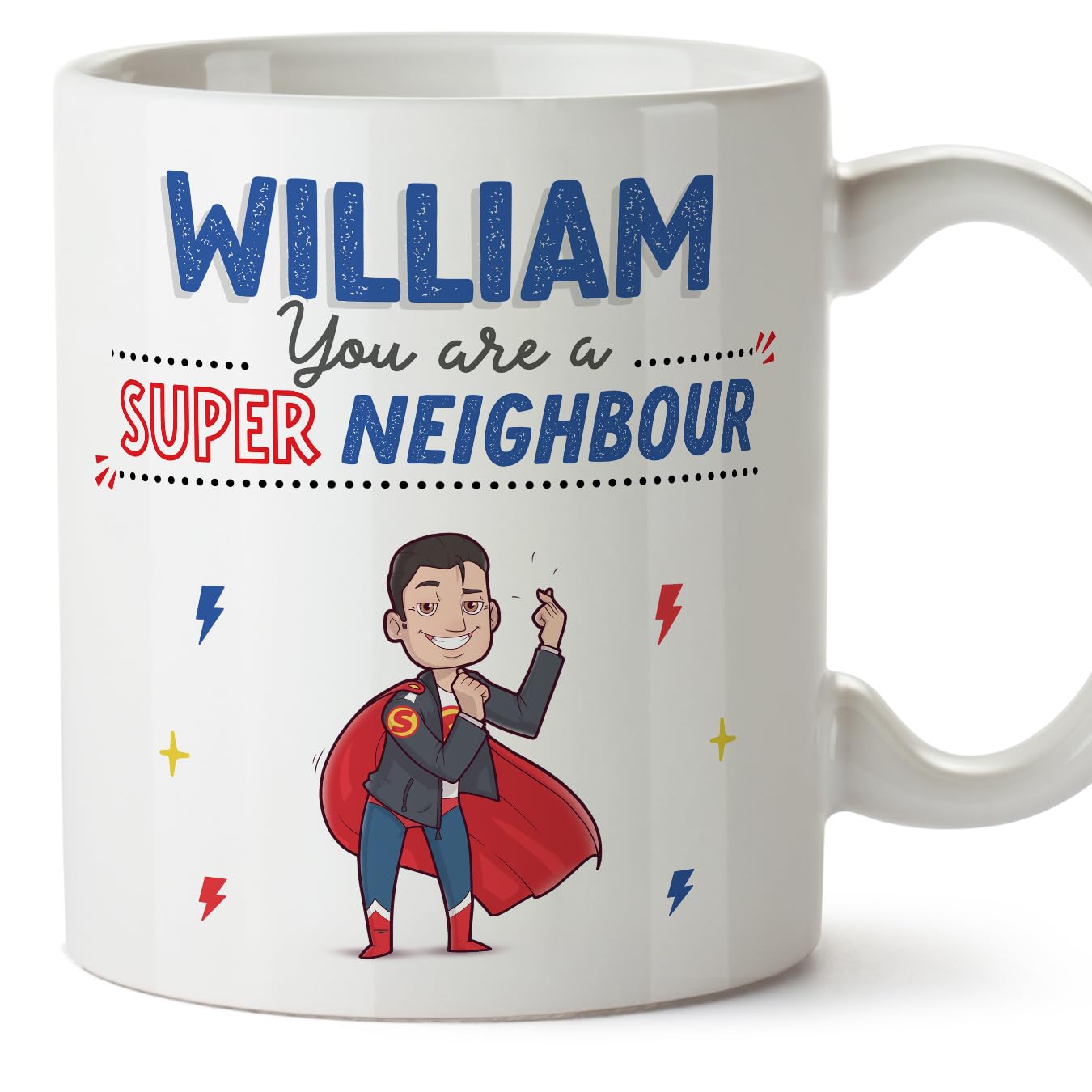 MUGFFINS Personalised Mug for Neighbour - in English - You are Super! - Funny Custom Gift - Ceramic 11oz Mug