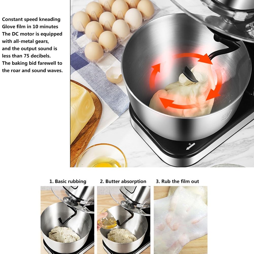 1000W Robot De Cocina Función De Pulso Con De 6 Velocidades Batidora Amasadora Reposteria Incluye Cuenco De Acero Inoxidable, Gancho Para Masa, Batidor, Batidor Para Cocina Horneado Pastel Huevo Crema
