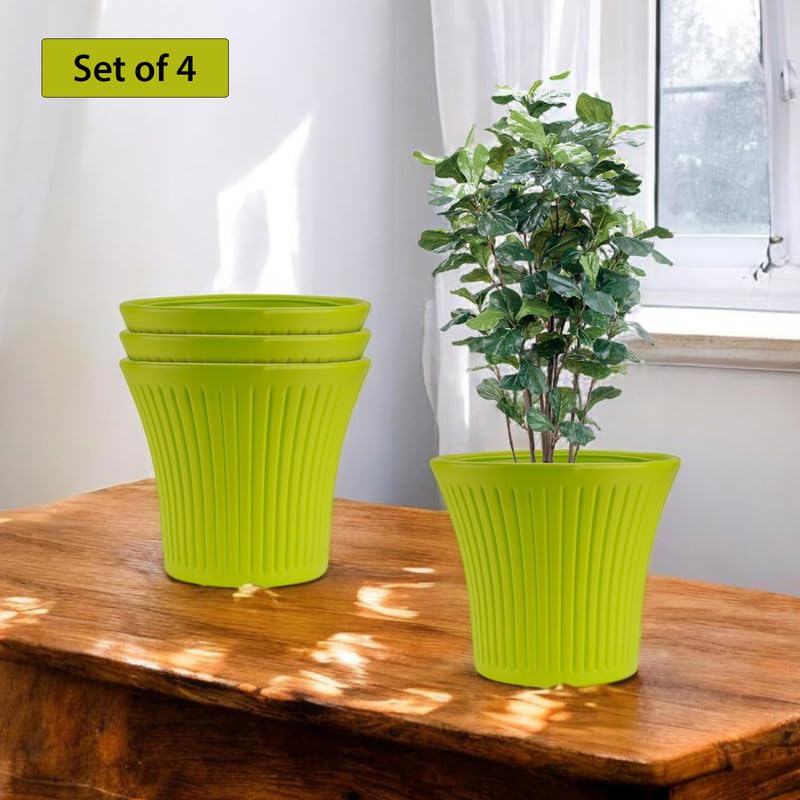 Image of GARDENS NEED 12 Inches Tancy Round Flower Pot | Set of 4 | Lemon Green | Plastic Planter Pots for Indoor & Outdoor Home, Office & Balcony Decoration