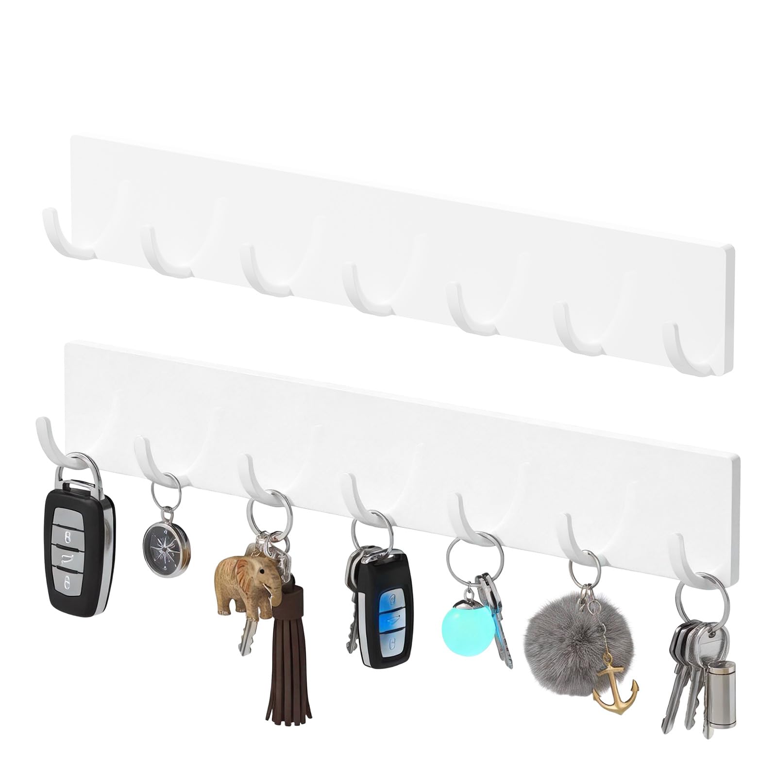 Toski 2 Piezas Colgador llaves Pared Sin Taladrar, Cuelga llaves Pared Colgador de llaves Porta llaves, 7 Ganchos, Adhesivo Potente, sin Huellas - Gris, Estilo Moderno para Salón y Cocina, Blanco