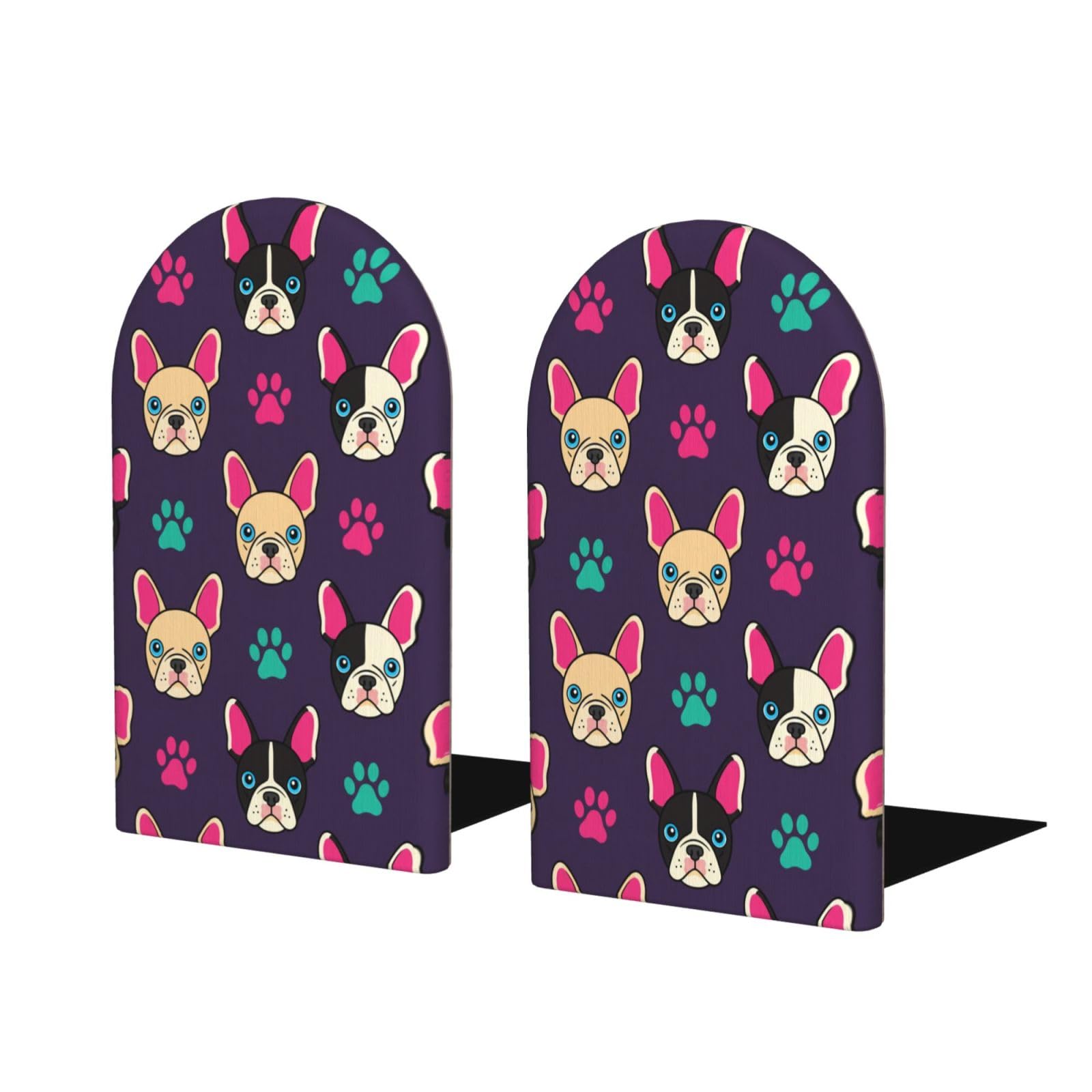 Wood Bookends for Shelves, Cute French Bulldog Non-Slip Book Ends for Home Office Decor, Aesthetic Decorative Book Stands/Holder/Stopper, Book Dividers, Desk Organizers