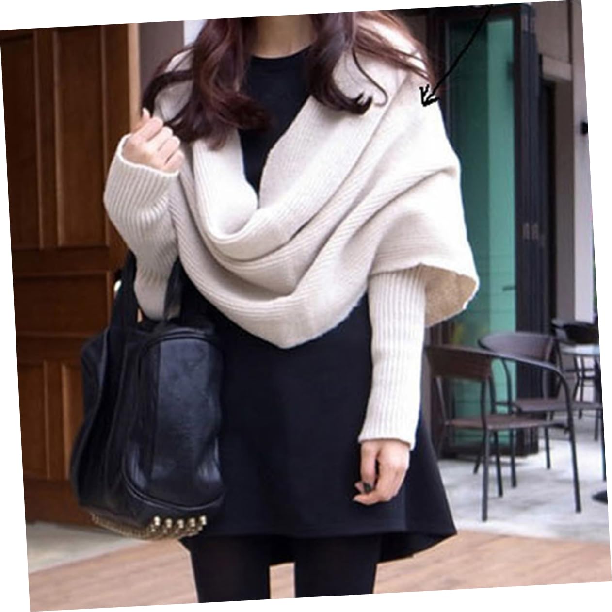 2piezas Bufanda De Punto Unisex Con Mangas Color Beige Diseño y Elástico Para Invierno y Ocasiones Especiales Mantén Tu Cuello y Brazos Abrigados