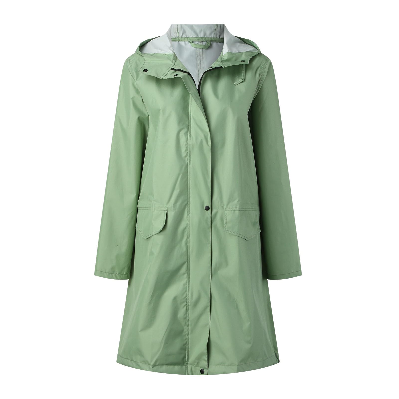 Generisch Damen-Regenjacke mit Kapuze, leichter, langärmliger Windjacke mit Reißverschluss, Kordelzug Taschen