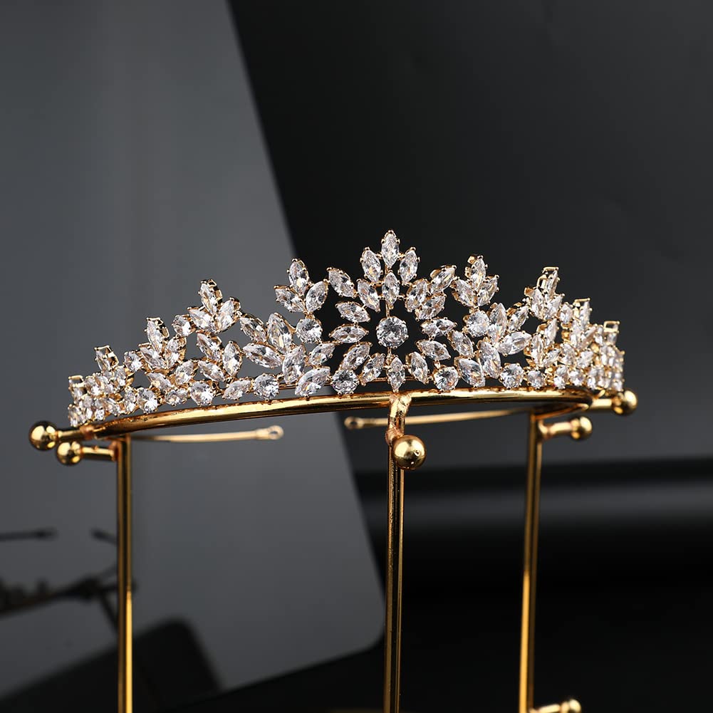 QXMYOO Kleine Hochzeits-Tiaras und Krone für Frauen, 5A Zirkonia, kleine Braut, Kopfschmuck, süß, 16 Quinceanera-Kronen, Brautschmuck, Haarschmuck, Coronas Para 15 Anos Quinceaneras 2023 (Gold)