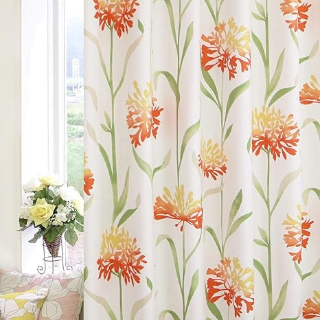Amazon 満天カーテン Zara H Mのデザイナーズ カーテン レースつき 4枚セット 花柄 水彩調大人プリント カーテン 2枚と ミラーレースカーテン 2枚の 4枚セット 形状記憶加工 2級遮光 ヒヤシンスset オレンジ 幅100x丈160cm 4枚組 カーテン オンライン通販