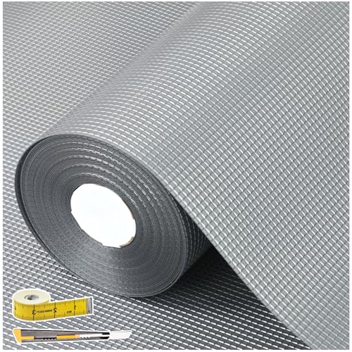 Image of Upgrade 100% EVA Shelf Liner for Kitchen Cabinet 12" x 240" Refrigerator Liners Drawer Liners Non Adhesive Non Slip Mats Waterproof Plastic Paper, Dresser Pantry Bathroom Protector, Silver Gray
