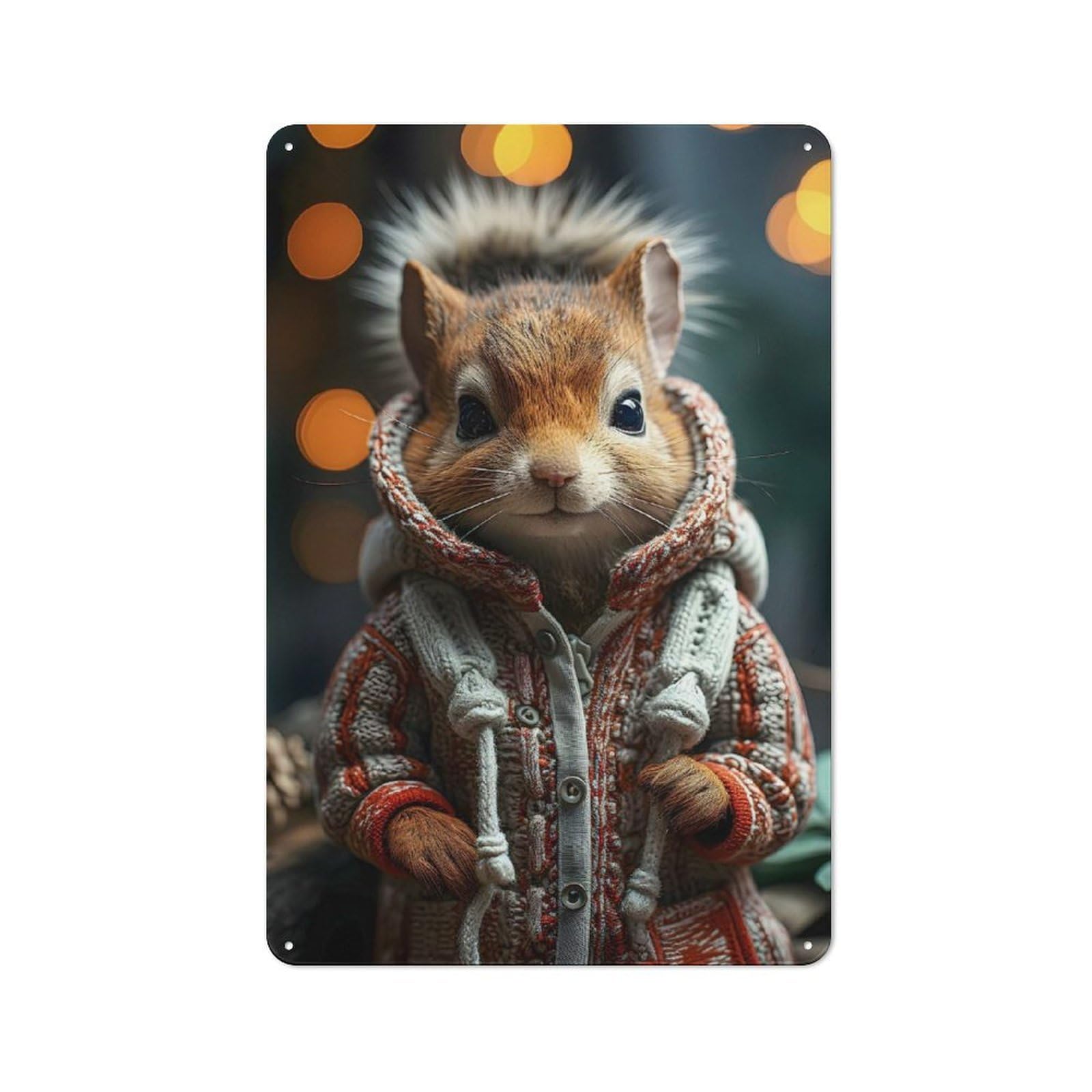 Junmoney Squirrels Festive Flick Cottage Style Metal Wall Decor 30X20cm, Farmhouse Metal Sign For Dining Room, Cafe, Entryway Or Family Room