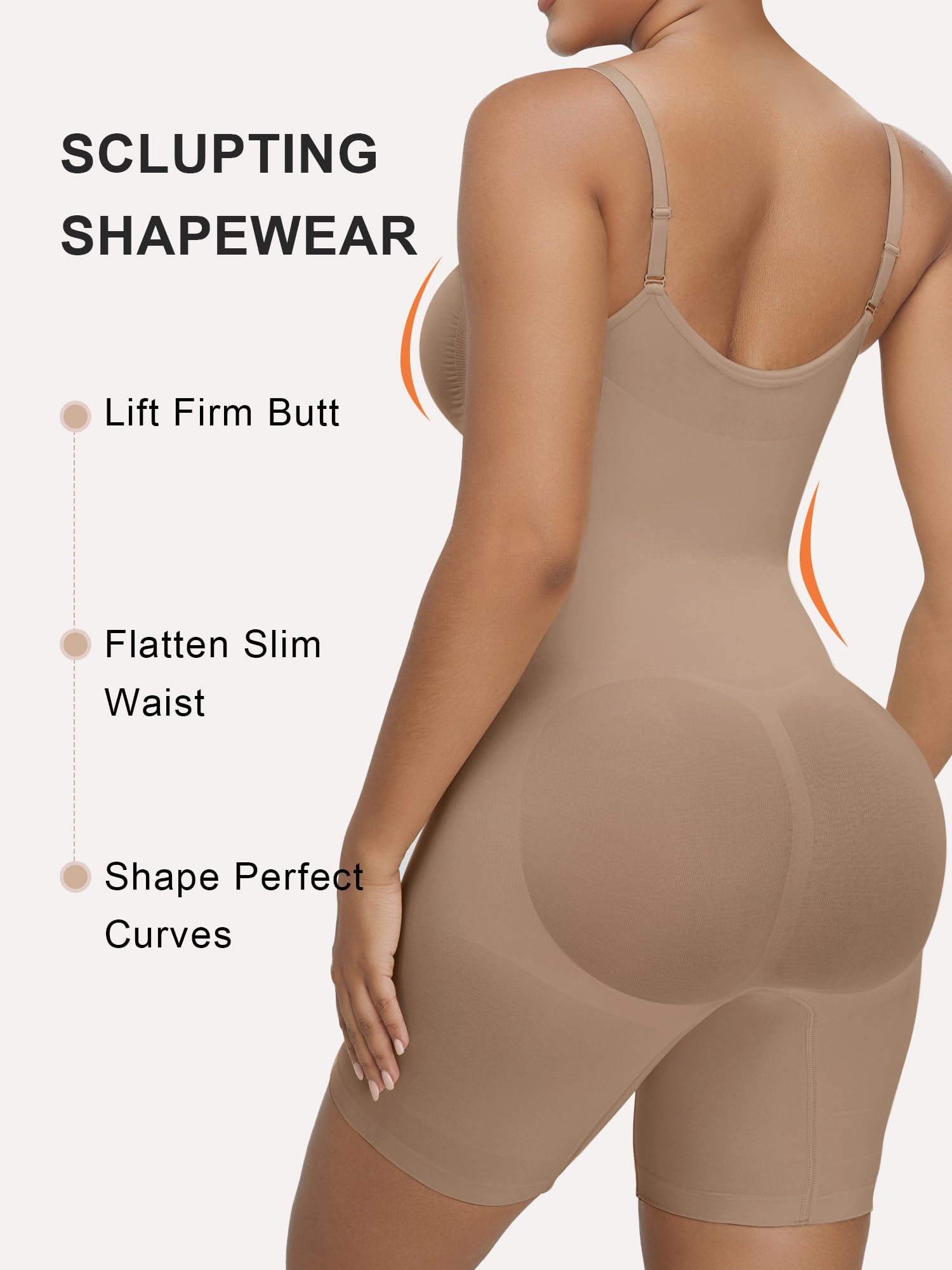 SHAPERX Body Moldeador Mujer con Cremallera y Ganchos, Shapewear de Fuerte Compresión Control Abdomen, Seamless Invisible, Faja Reductora Cintura para Uso Diario y Fiesta