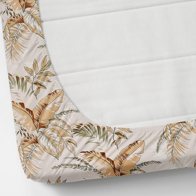 Image of NEW LEAF Cotton Fitted King Size Bedsheets with 2 Pillow Covers | Elastic Fitted | Wrinklefree | Ultrasoft |Winter Bedsheet 220 tc tc Floral | 710x72+10 Inches, Almond
