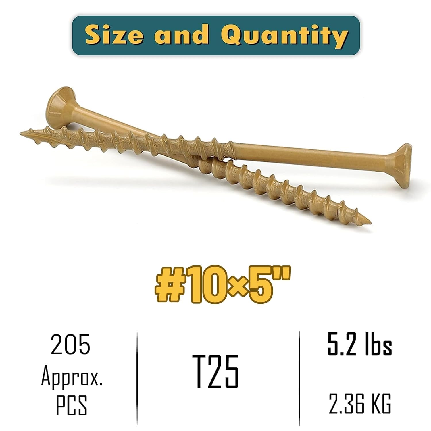 WELLOCKS Lot de 205 vis à bois de 12,7 cm, brun clair, revêtement époxy, revêtement époxy, plus de 1 000 heures, embout étoile Torx T25 inclus pour clôture en bois extérieure