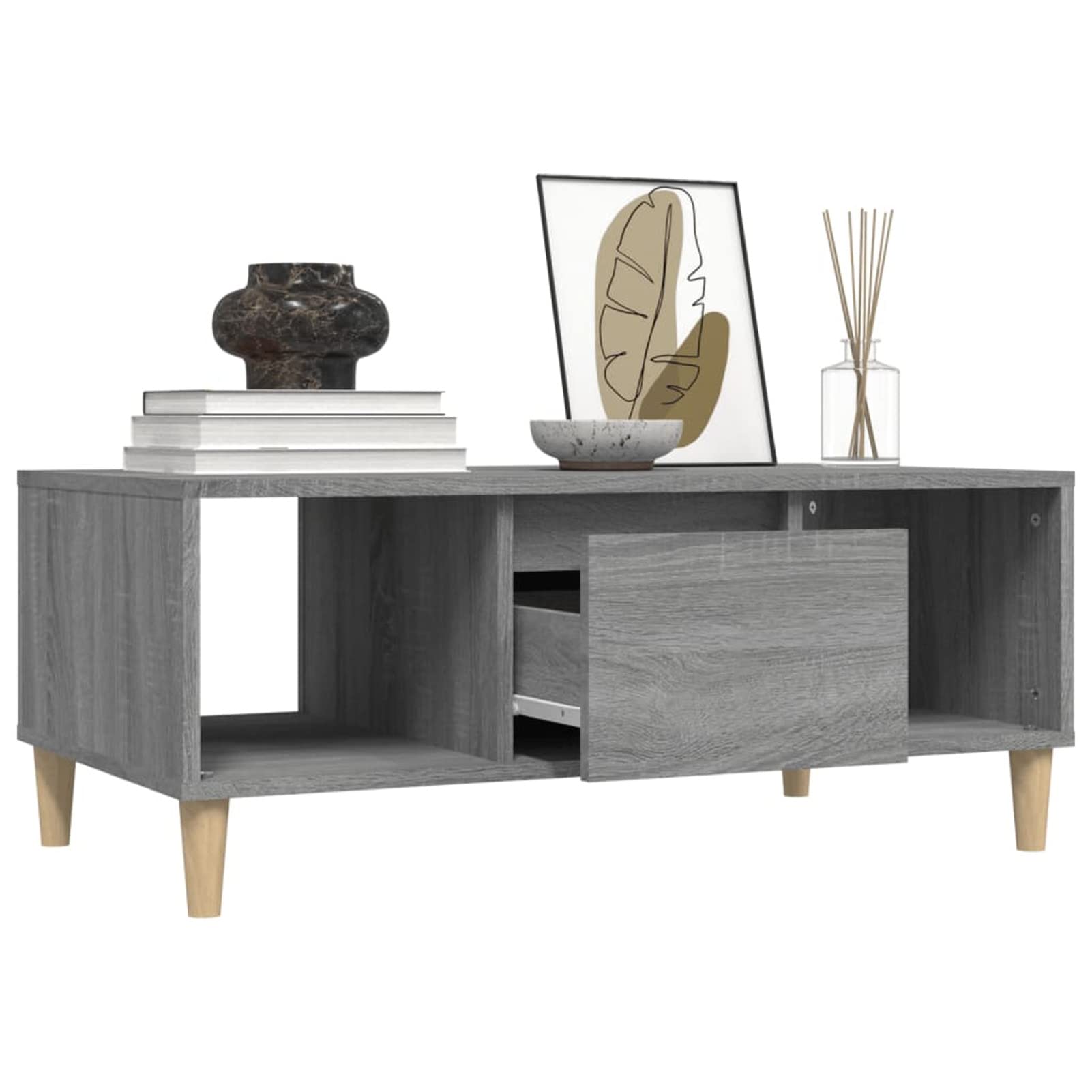Homgoday Table basse grise Sonoma 90 x 50 x 36,5 cm, table d'appoint en bois d'ingénierie, table d'appoint pour salon, salle de réception d'invités, chambre à coucher et mobilier de bureau