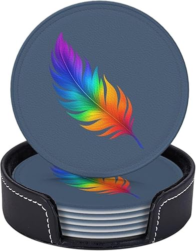 Miniatura 5 de Juego de 6 posavasos redondos de piel sintética con soporte para exteriores, oficina, bar, divertida decoración de escritorio resistente al calor