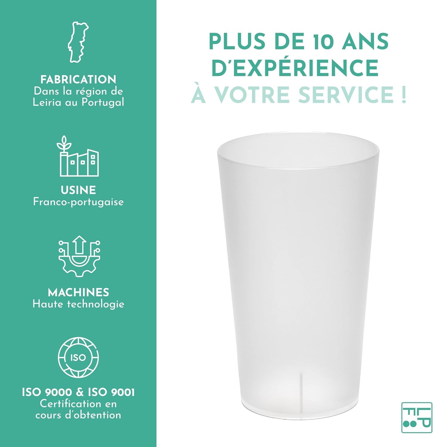 LPF LE PETIT FOURNISSEUR - Lot de 200 Gobelets réutilisables 25cl (33cl à ras-bord) - Polypropylène (PP) alimentaire rigide - Gobelets plastique durables - Compatible lave-vaisselle - Couleur Givrée