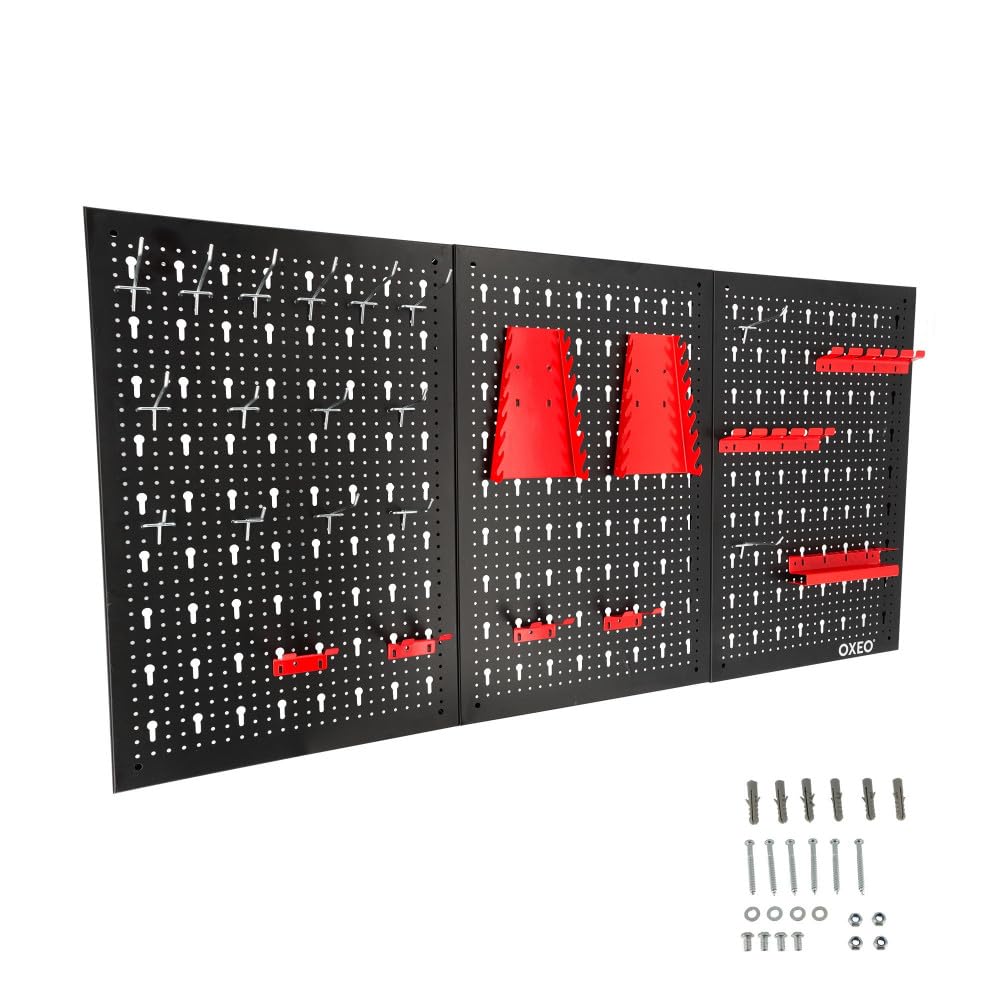Lot de 3 panneaux acier pour rangement d'outil - Mur à 74 outils - porte outil mural - 120 cm x 60 cm